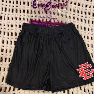 NEW Eric Emanuel Men’s Classic Black 1:1 Mesh Shorts with Red Logo sz Medium